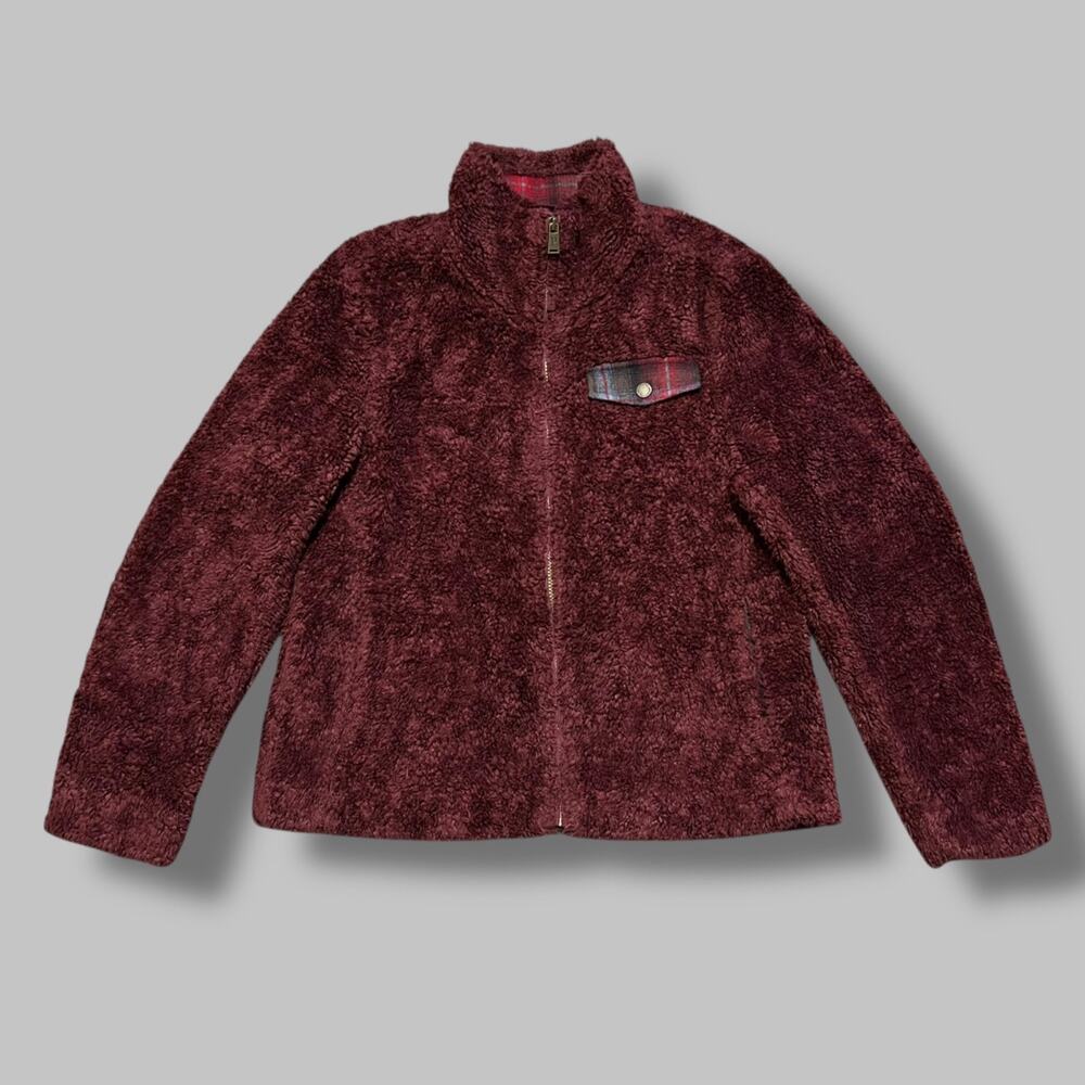 Pendleton Sherpa Jacket Full Zip Fuzzy Fleece Ladies Medium Dark Red